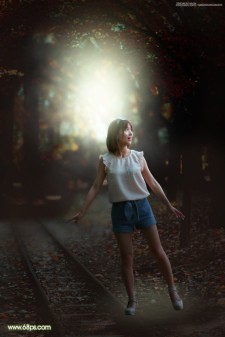 Photoshop给铁道散布的女孩添加甜美光效