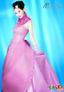 绘制穿紫色婚纱的美女