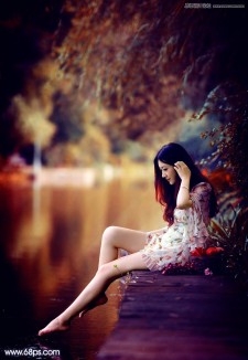 Photoshop调出秋季暗色效果的河边女孩照片教程