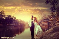 Photoshop打造漂亮晚霞效果的婚纱照片