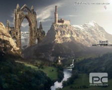 Photoshop合成山顶上巍峨城堡教程