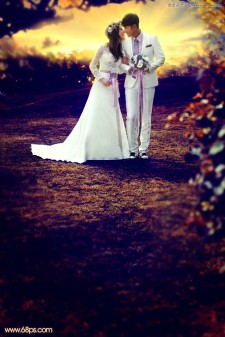 Photoshop调出梦幻紫色效果的外景婚纱照