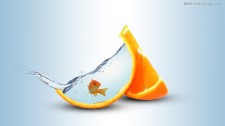 Photoshop合成创意的橙子皮裹着浴缸效果