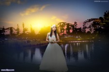 PS婚纱照片处理：给外景婚纱照片添加唯美夕阳景色效果