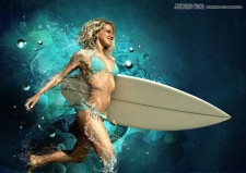 Photoshop合成从水花中冲出的海边美女教程