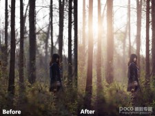Photoshop美化打造美逆光效果森林人像森林人像