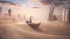 Photoshop合成世界末日中被沙丘淹没的城市图片