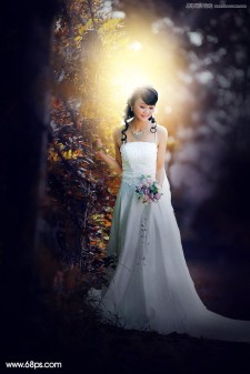 PS美化给外景新娘照片添加唯美光效效果教程